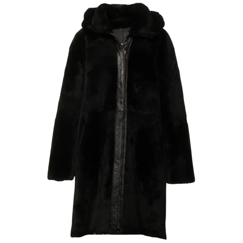 Avalon Black Oversized Reversible Sheepskin Long Coat