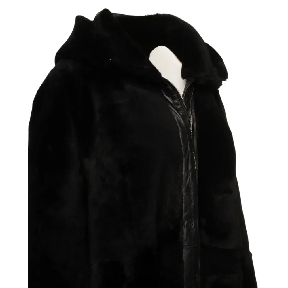 Avalon Black Oversized Reversible Sheepskin Long Coat