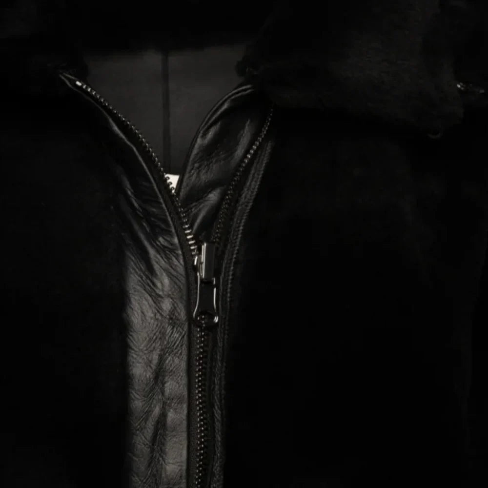 Avalon Black Oversized Reversible Sheepskin Long Coat