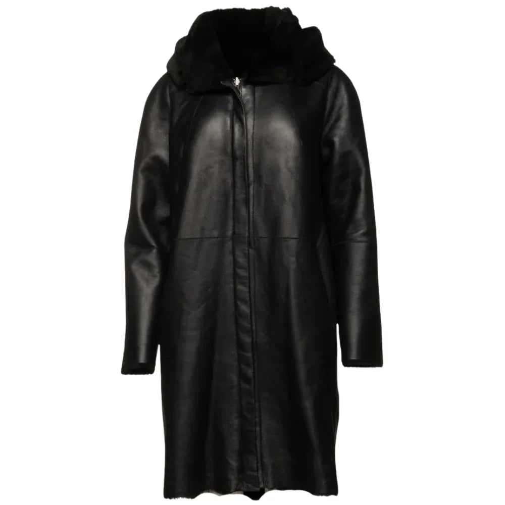 Avalon Black Oversized Reversible Sheepskin Long Coat