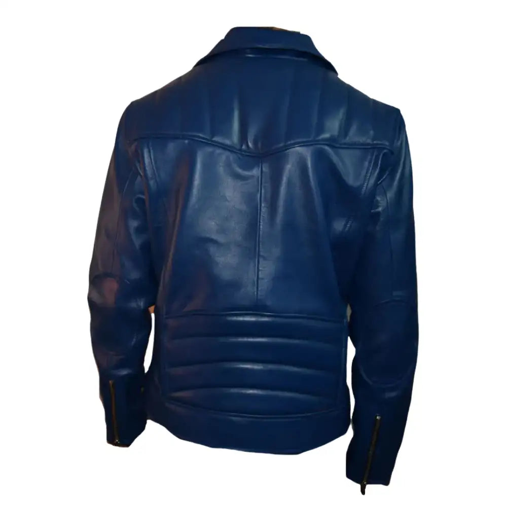 Blue Leather Biker Jacket