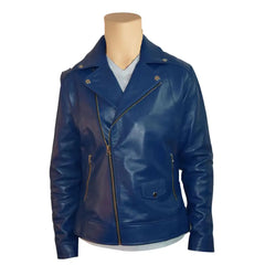 Blue Leather Biker Jacket