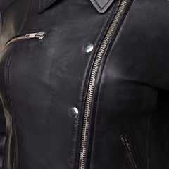 Aria Black Cropped Leather Jacket with Snap Button Closure