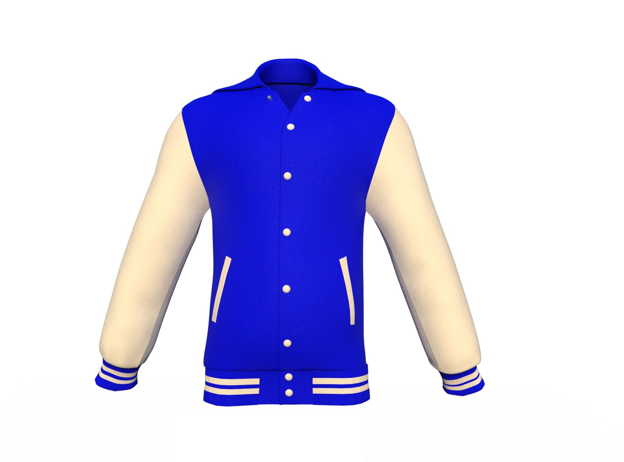 Blue Varsity Letterman Jacket with Cream Sleeves