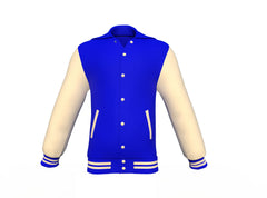 Blue Varsity Letterman Jacket with Cream Sleeves