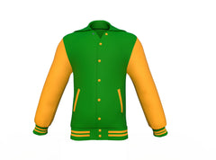 Dark Green Varsity Letterman Jacket with Gold Sleeves