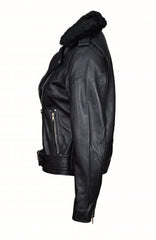 Eira's Biker Style Leather Jacket With Fur Collar