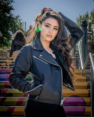 Nyah's Biker Style Jacket With Ribbed Sleeves