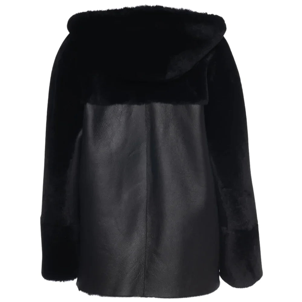 Elena Black Oversized Reversible Shearling Jacket