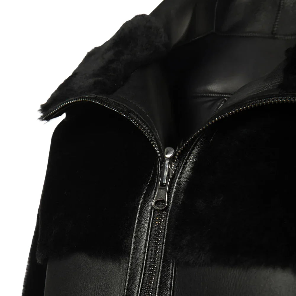 Elena Black Oversized Reversible Shearling Jacket