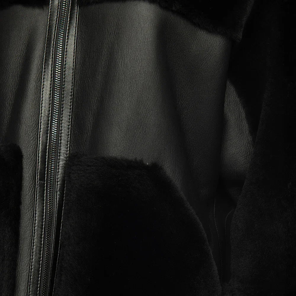 Elena Black Oversized Reversible Shearling Jacket
