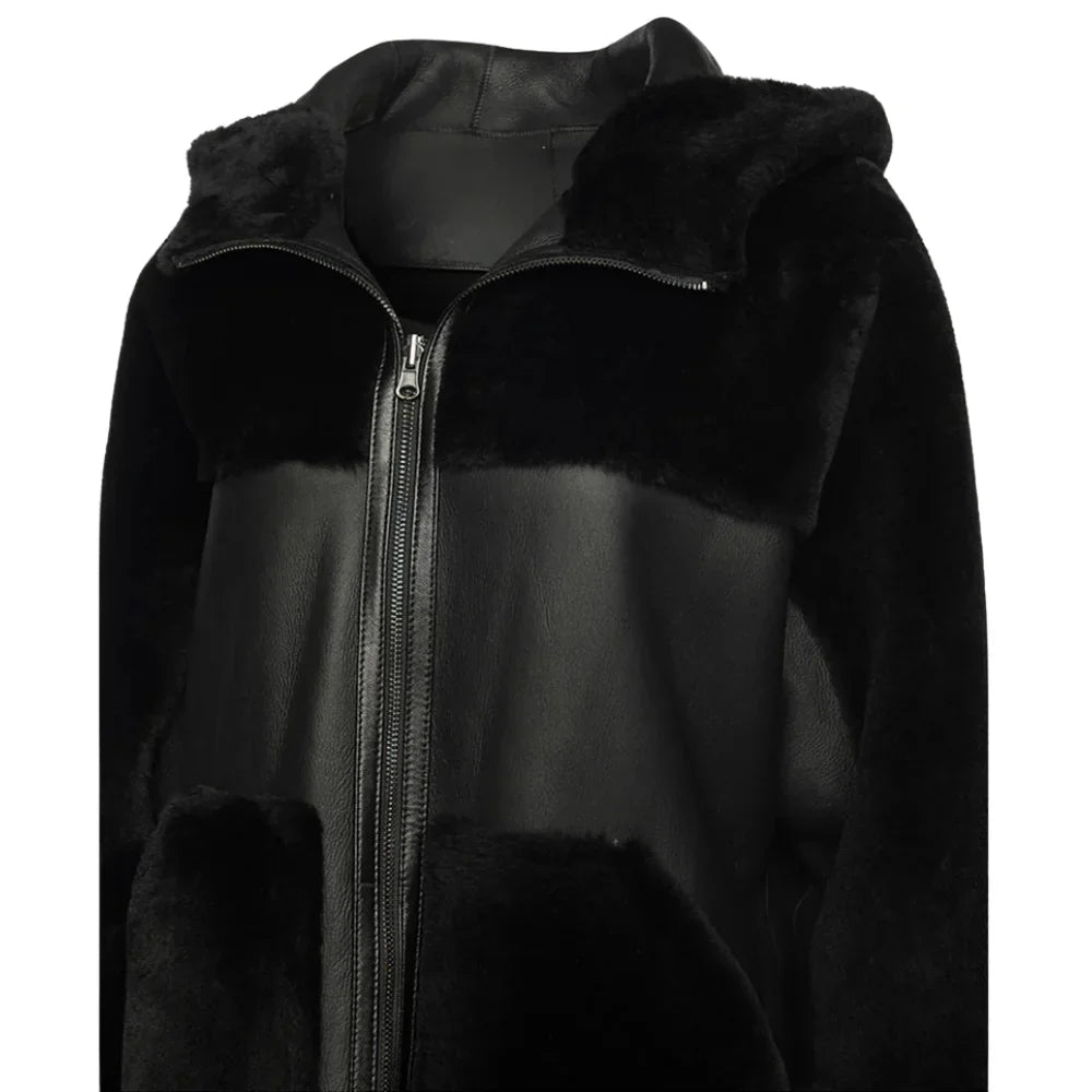 Elena Black Oversized Reversible Shearling Jacket