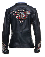 Delilah's Bohemian Chic Leather Jacket With Tribal Hand Embroidered Fabric