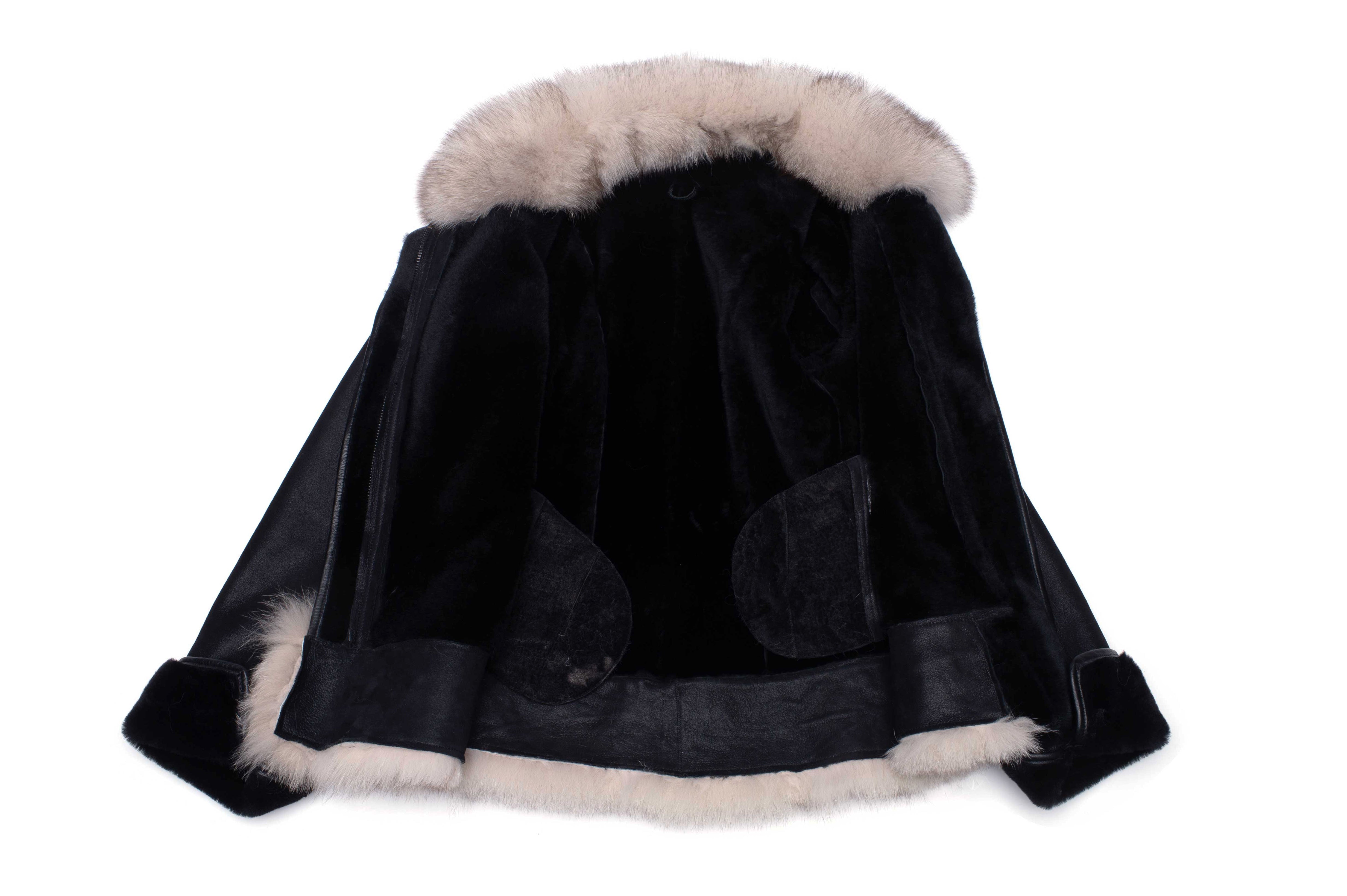 Cecily's Black Shearling Sheepskin With Fox Fur Trim