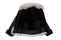 Cecily's Black Shearling Sheepskin With Fox Fur Trim