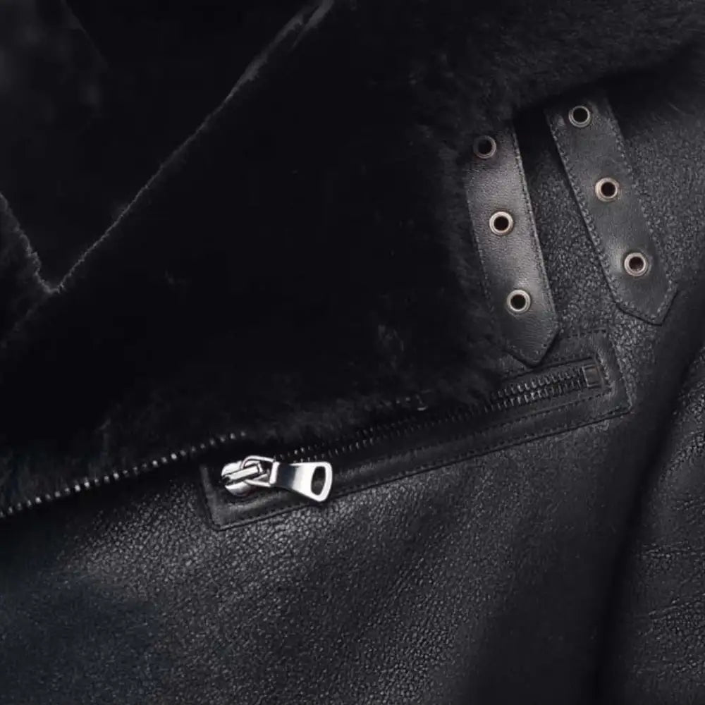 Lucas Black Aviator bomber shearling jacket with Hoodie