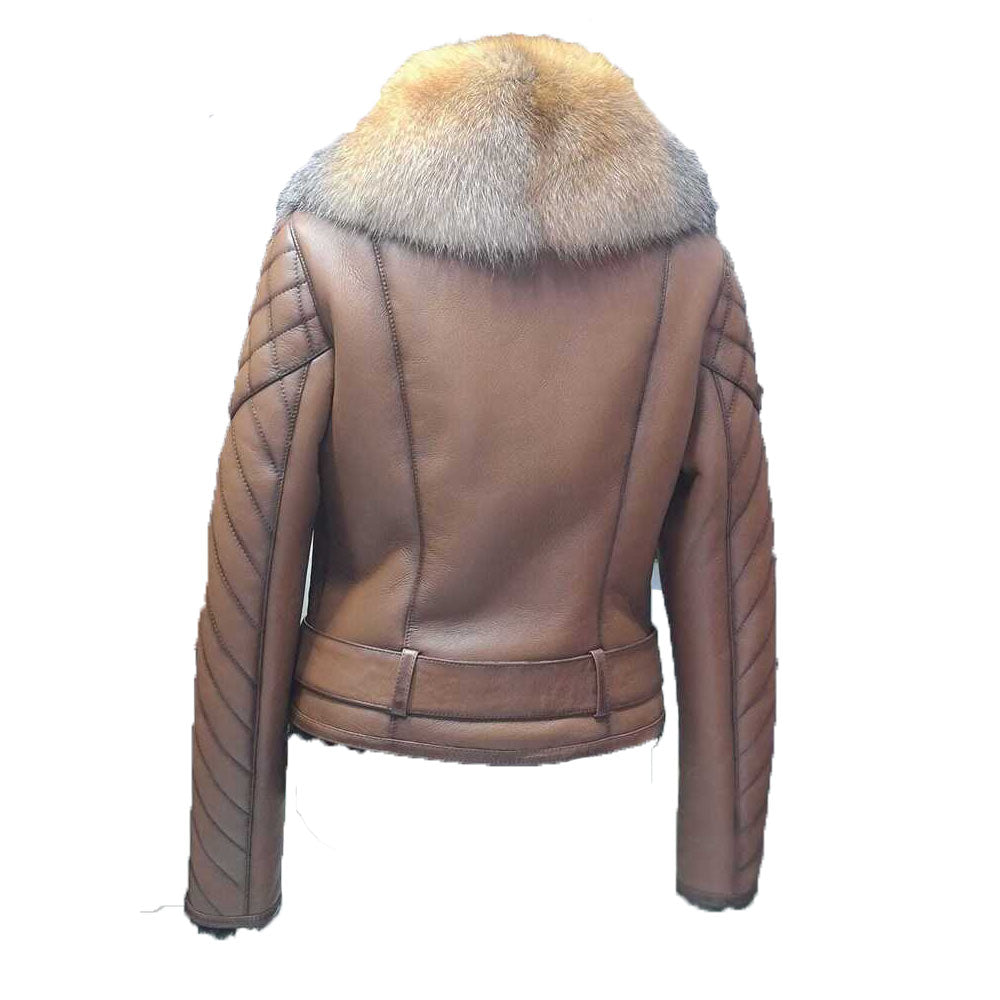 Lumins quilted shearling jacket with crystal fox fur