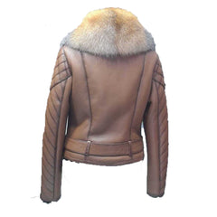 Lumins quilted shearling jacket with crystal fox fur