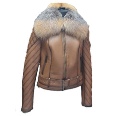 Lumins quilted shearling jacket with crystal fox fur