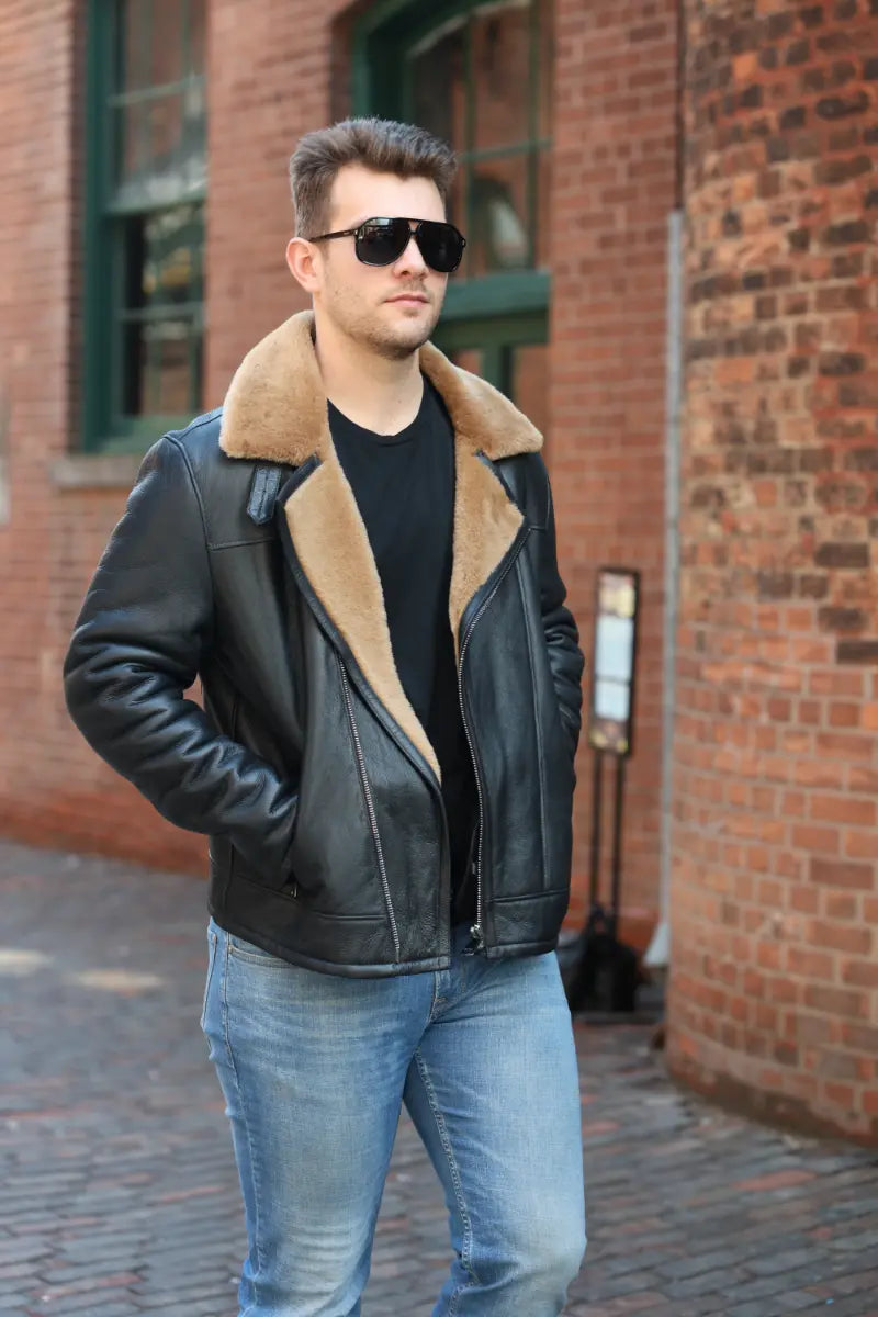 Carters Ginger Brown Shearling Leather Biker Jacket