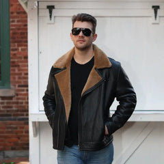 Carters Ginger Brown Shearling Leather Biker Jacket