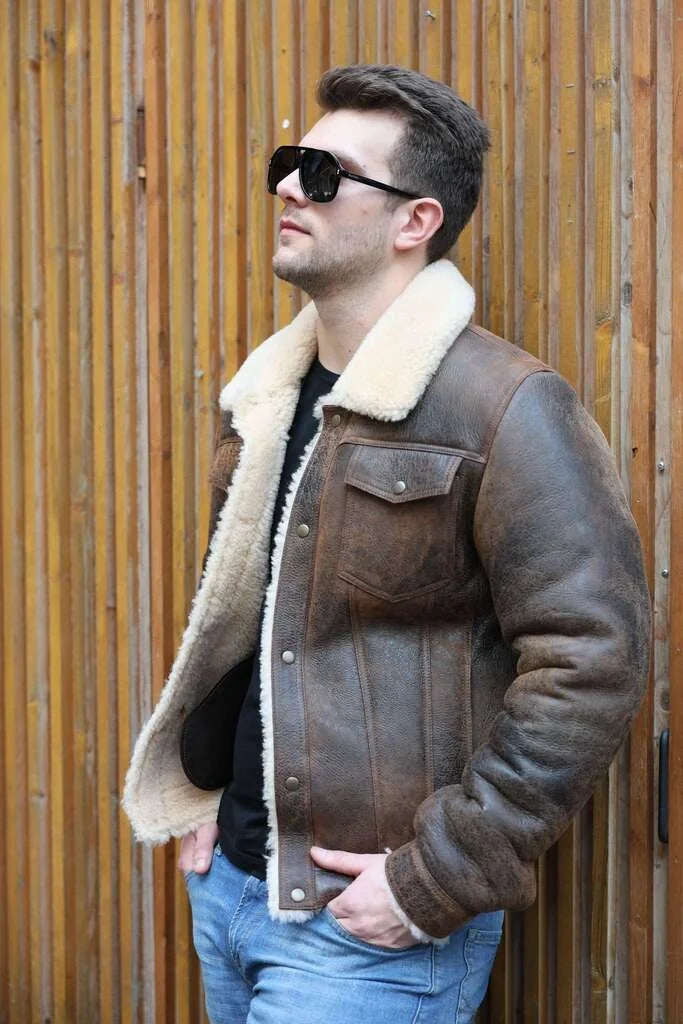 Kevin's Vintage trucker style shearling jacket