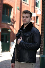 Black Denim jacket Style Shearling Jacket