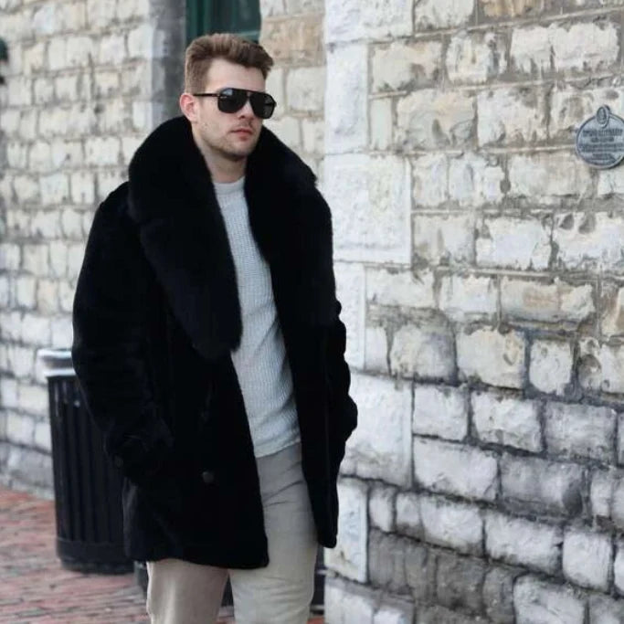 Peyton Black Mouton Shearling coat with Fox fur
