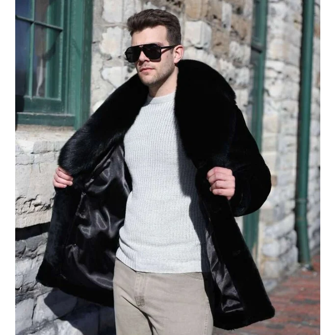 Peyton Black Mouton Shearling coat with Fox fur