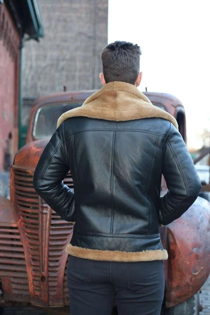 Graysen black Aviator bomber shearling jacket