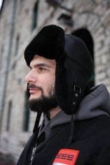 Black sheepskin shearling Aviator Hat