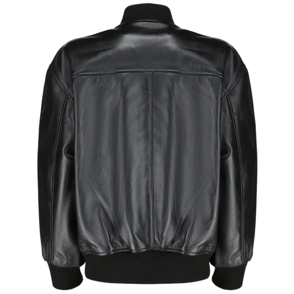 Mabel Black Oversized Leather Bomber Jacket