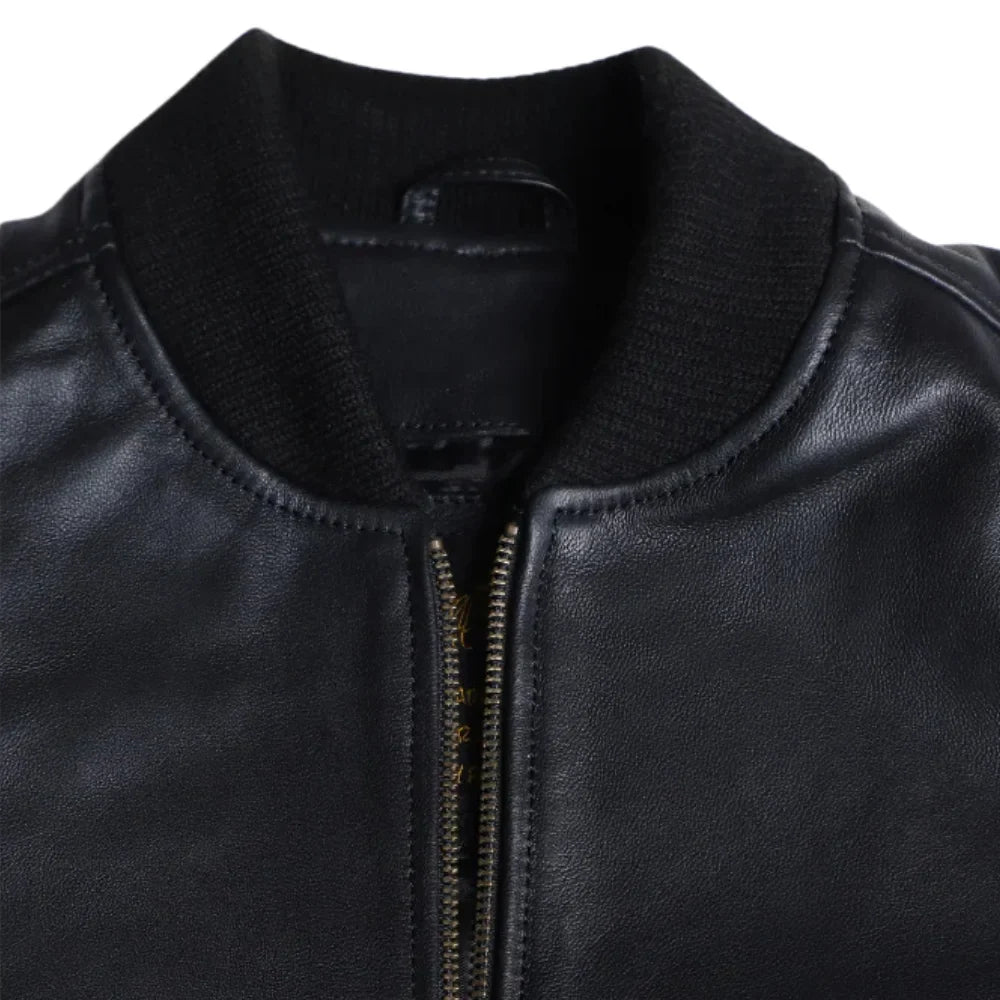Mabel Black Oversized Leather Bomber Jacket