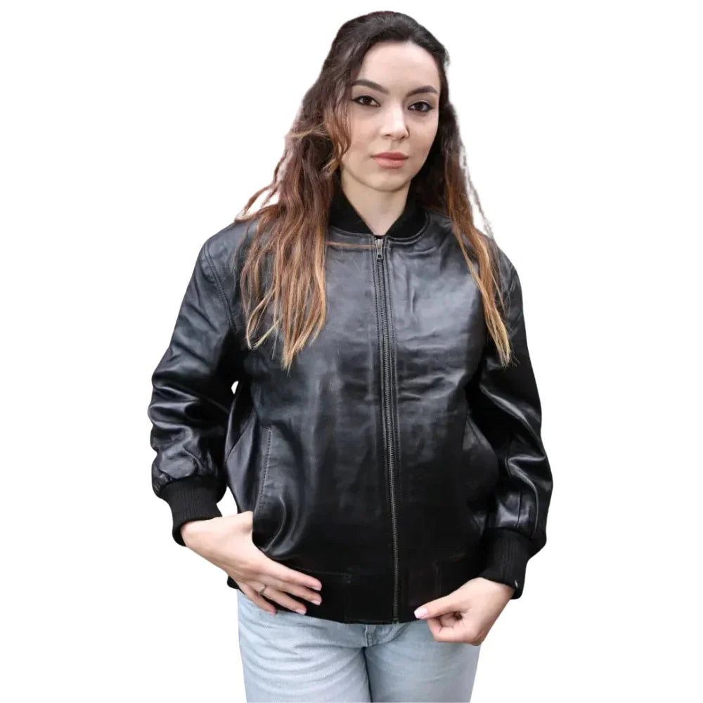 Mabel Black Oversized Leather Bomber Jacket