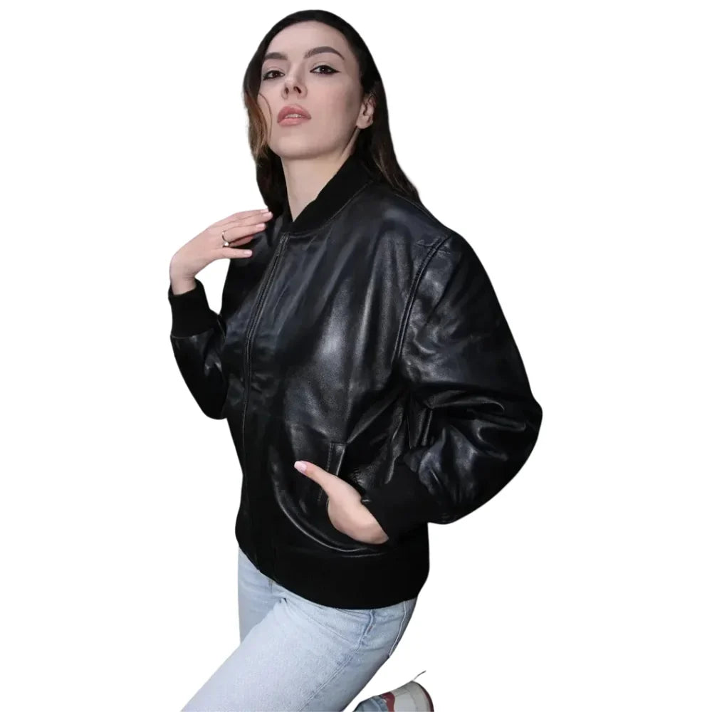 Mabel Black Oversized Leather Bomber Jacket