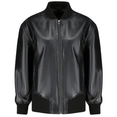 Mabel Black Oversized Leather Bomber Jacket