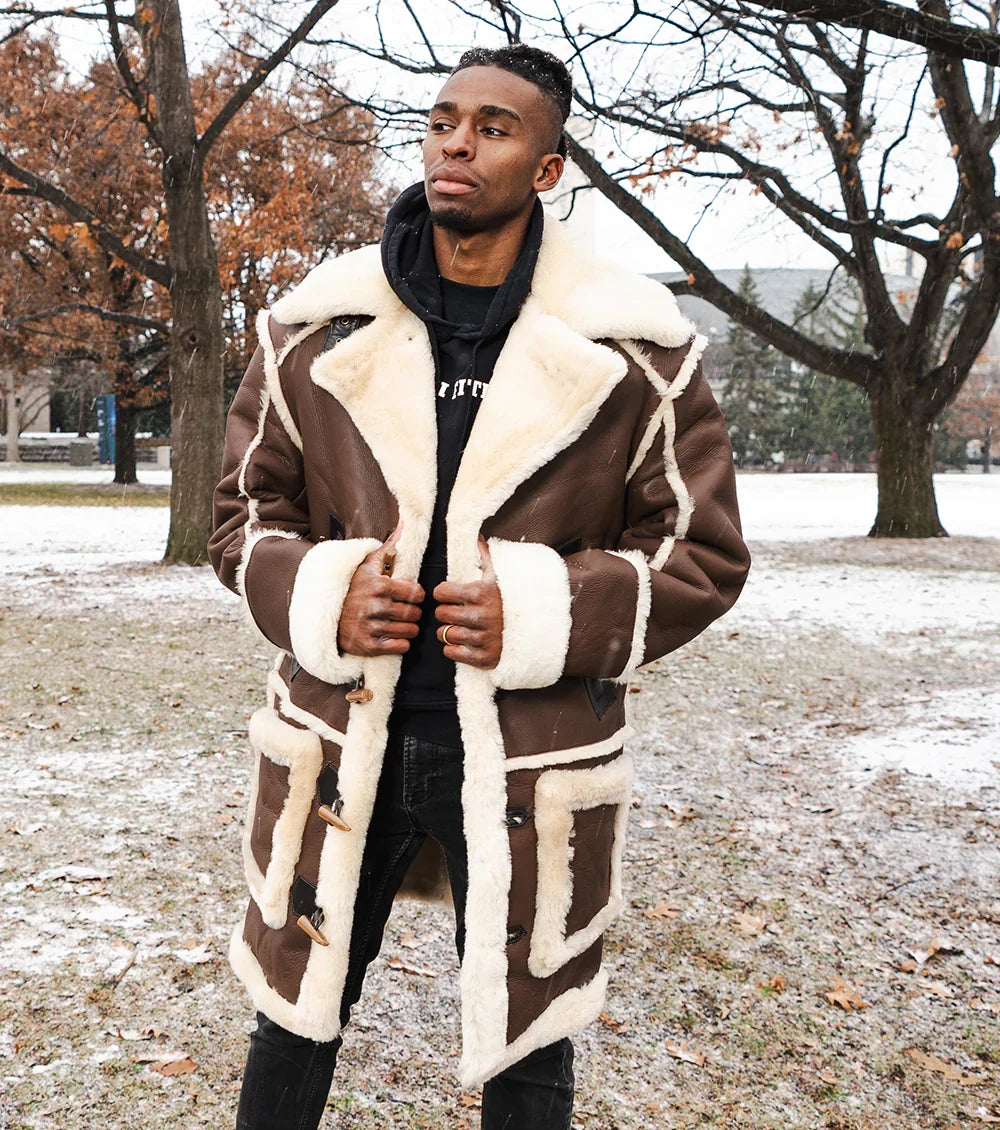 Brock's Brown shearling overcoat