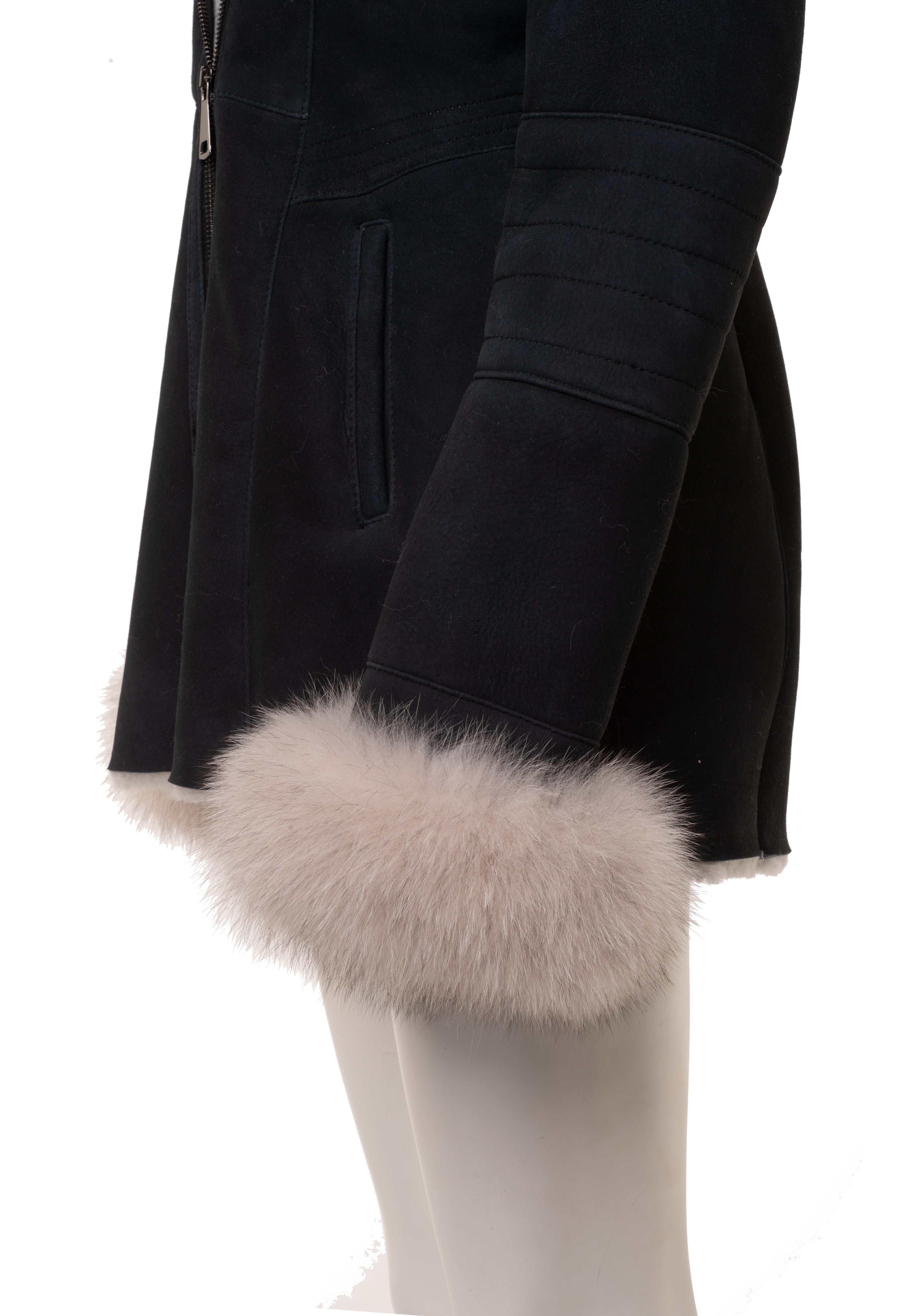 Izzy's Shearling coat with fox fur trim