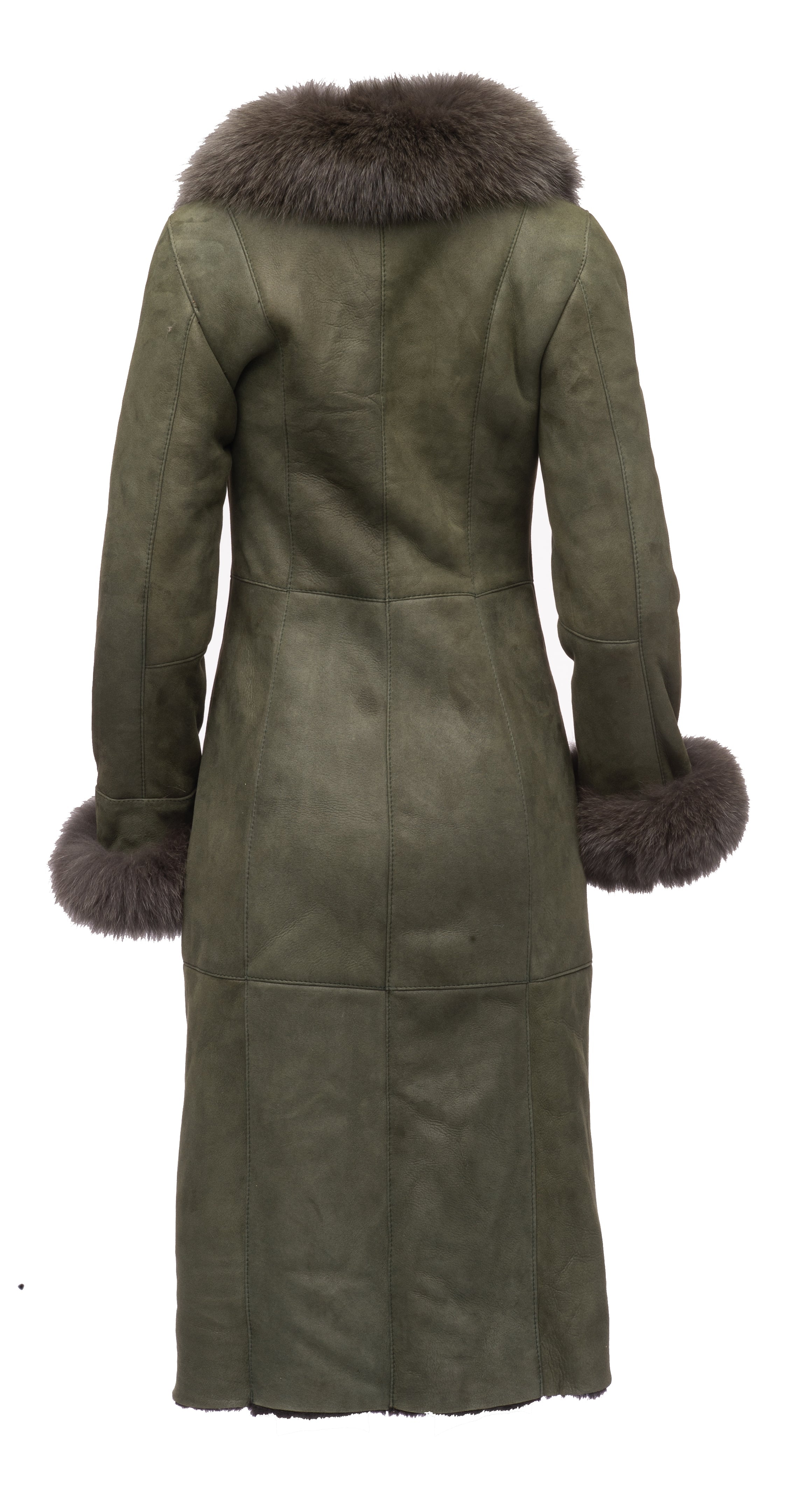 Caitlan's Shearling Sheepskin Full Length Long Coat With Fox Fur