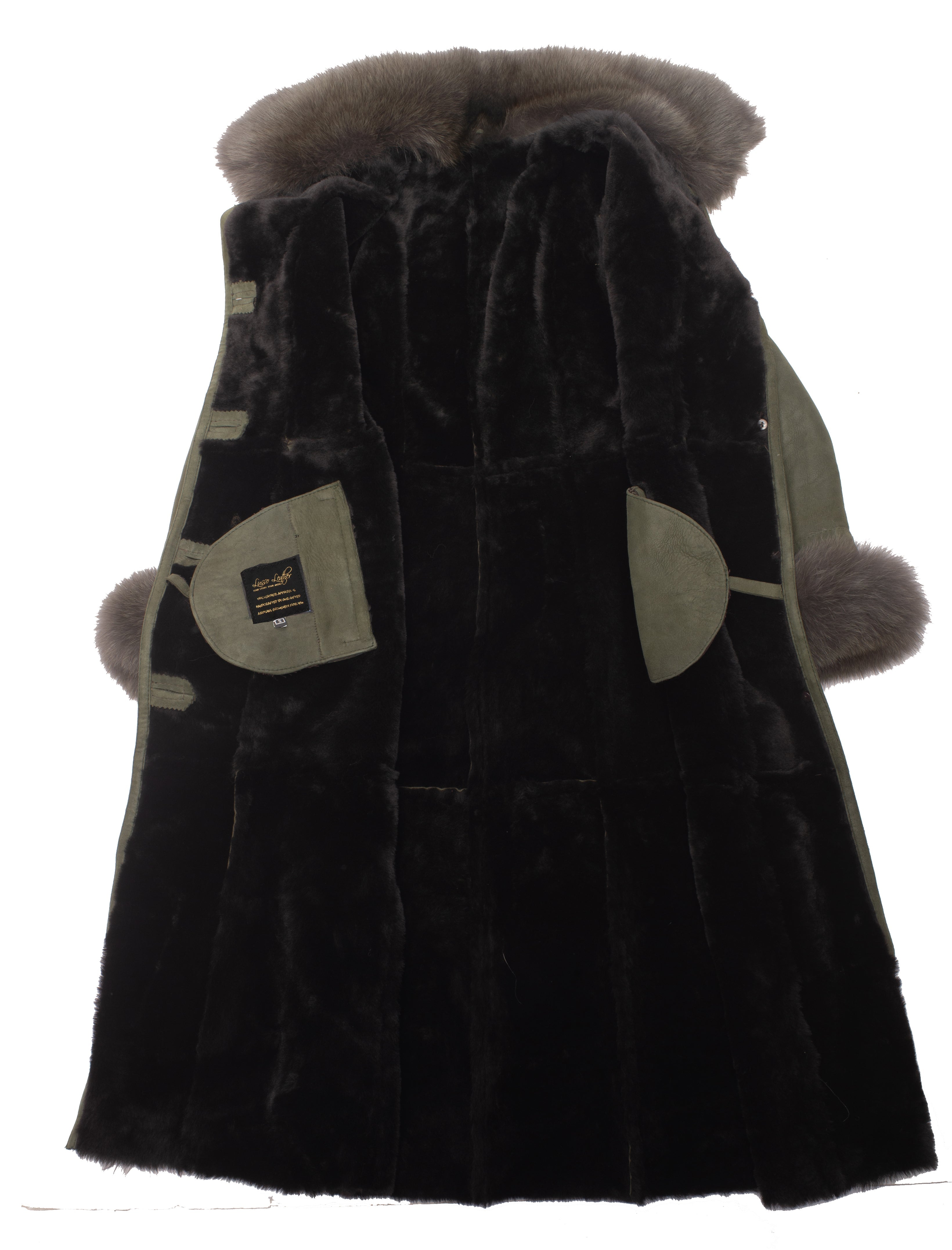 Caitlan's Shearling Sheepskin Full Length Long Coat With Fox Fur