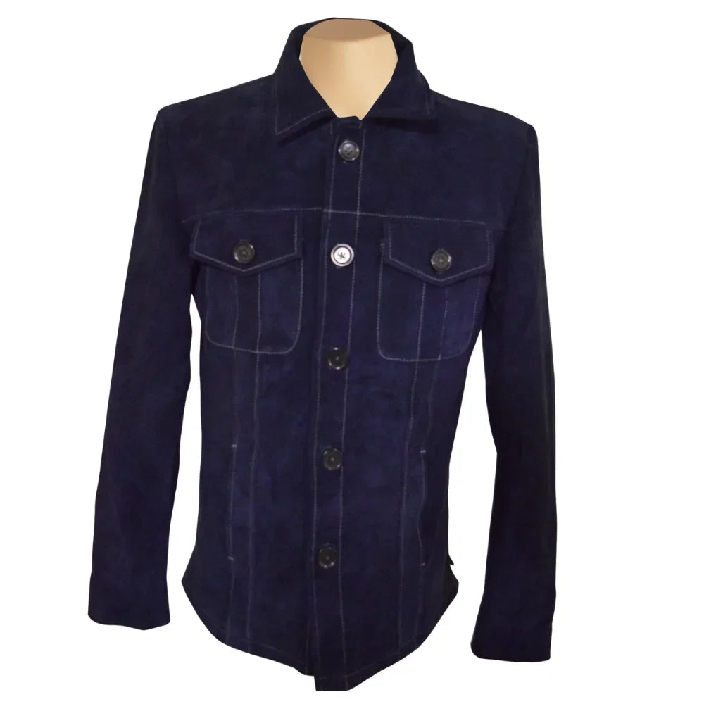 Neive's Navy blue suede shirt