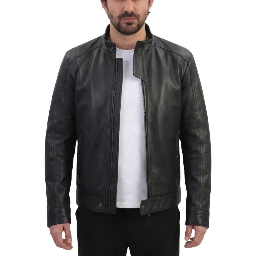 Asher plain Black Cafe Racer jacket