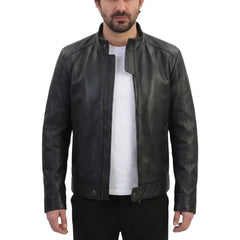 Asher plain Black Cafe Racer jacket
