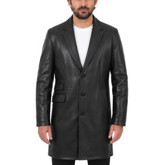 Black leather 3/4 length trench coat