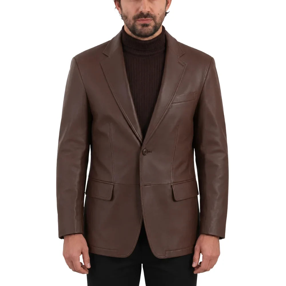 Brown leather blazer