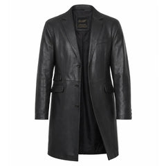 Black leather 3/4 length trench coat