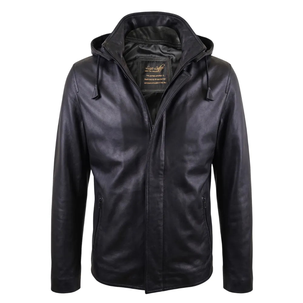 Dapper zip up leather jacket with hoodie