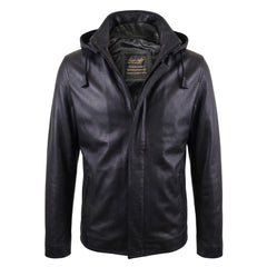 Dapper zip up leather jacket with hoodie