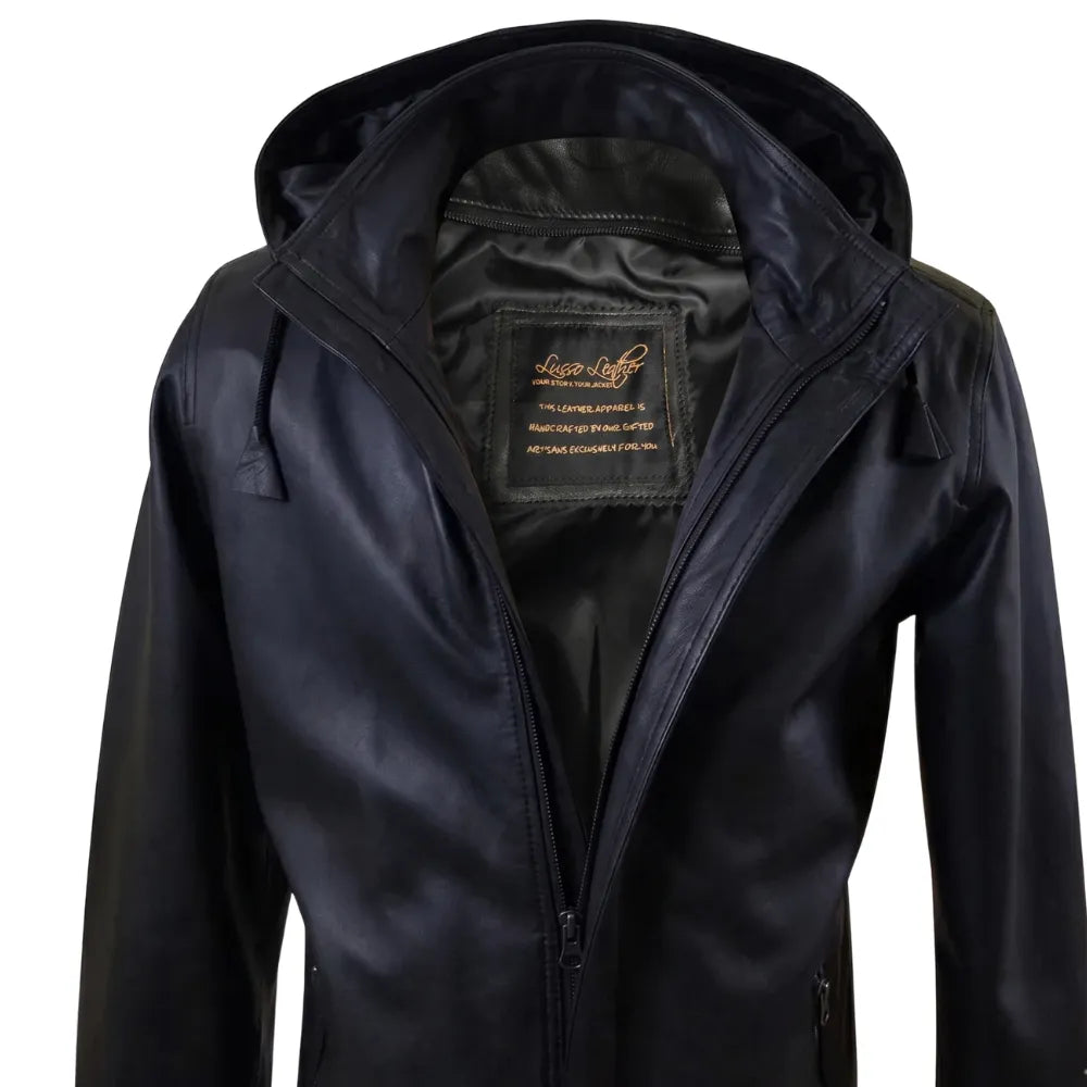 Dapper zip up leather jacket with hoodie