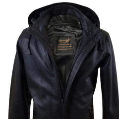 Dapper zip up leather jacket with hoodie